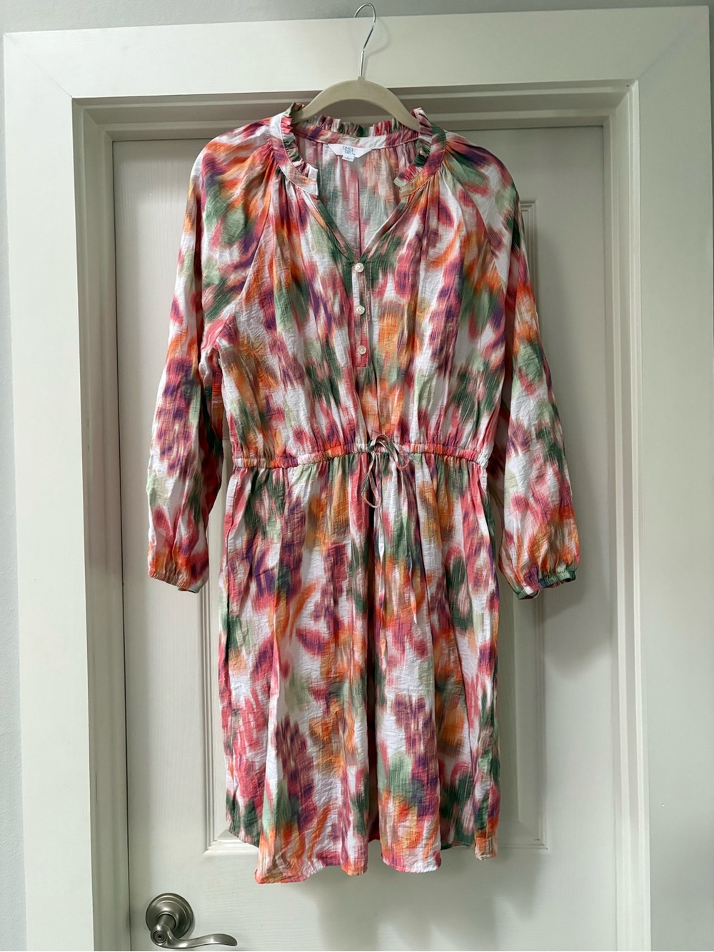 Multicolor Tie-Waist Long Sleeve Women's Dress